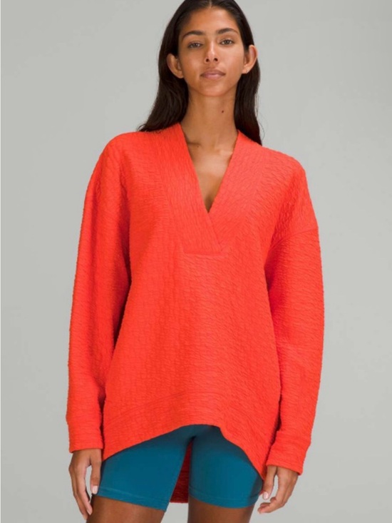 lululemon athletica Sweaters - Lululemon Rippled Vibrant Coral V-Neck Textured Pullover